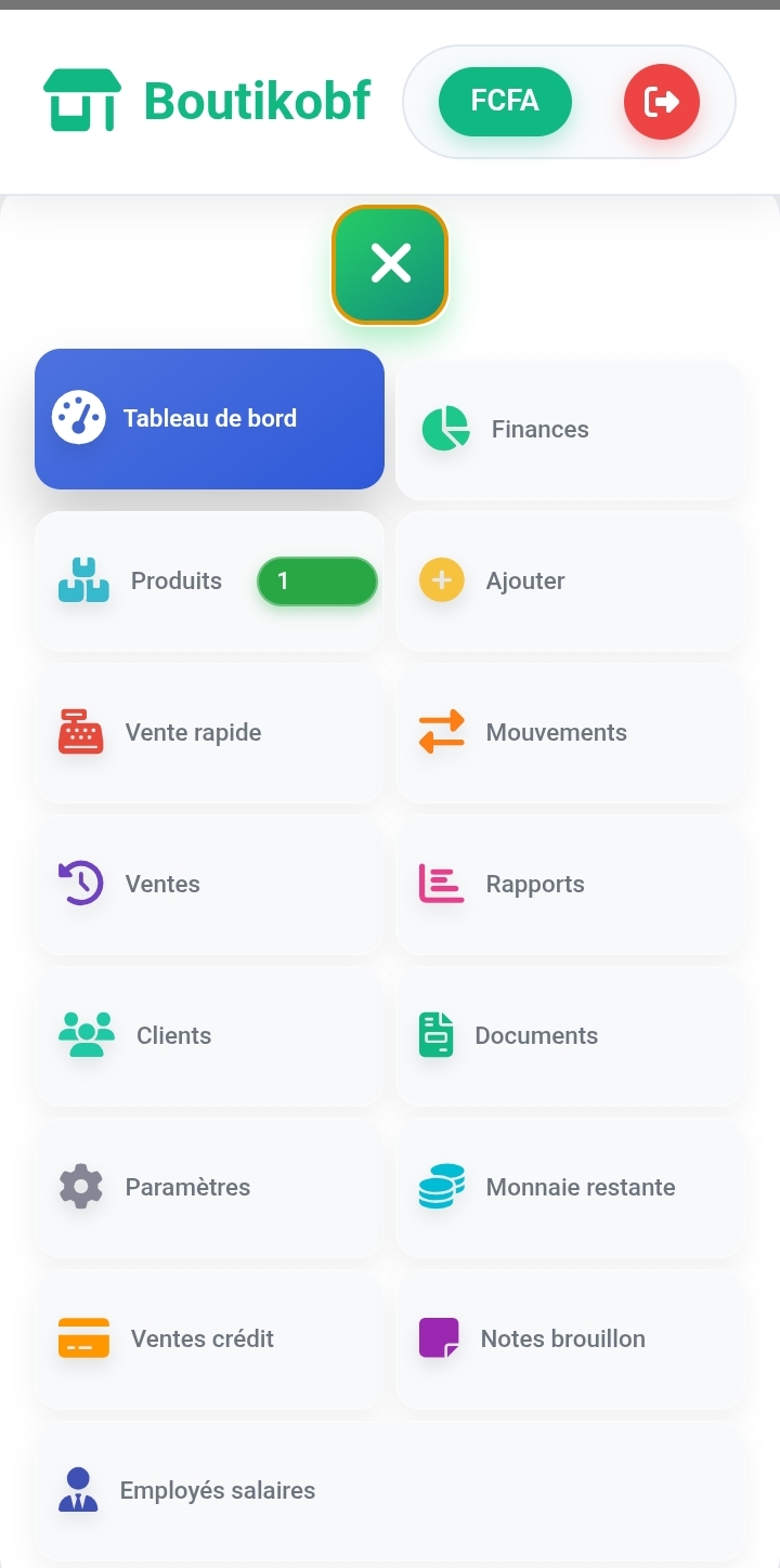Interface de vente Boutikobf
